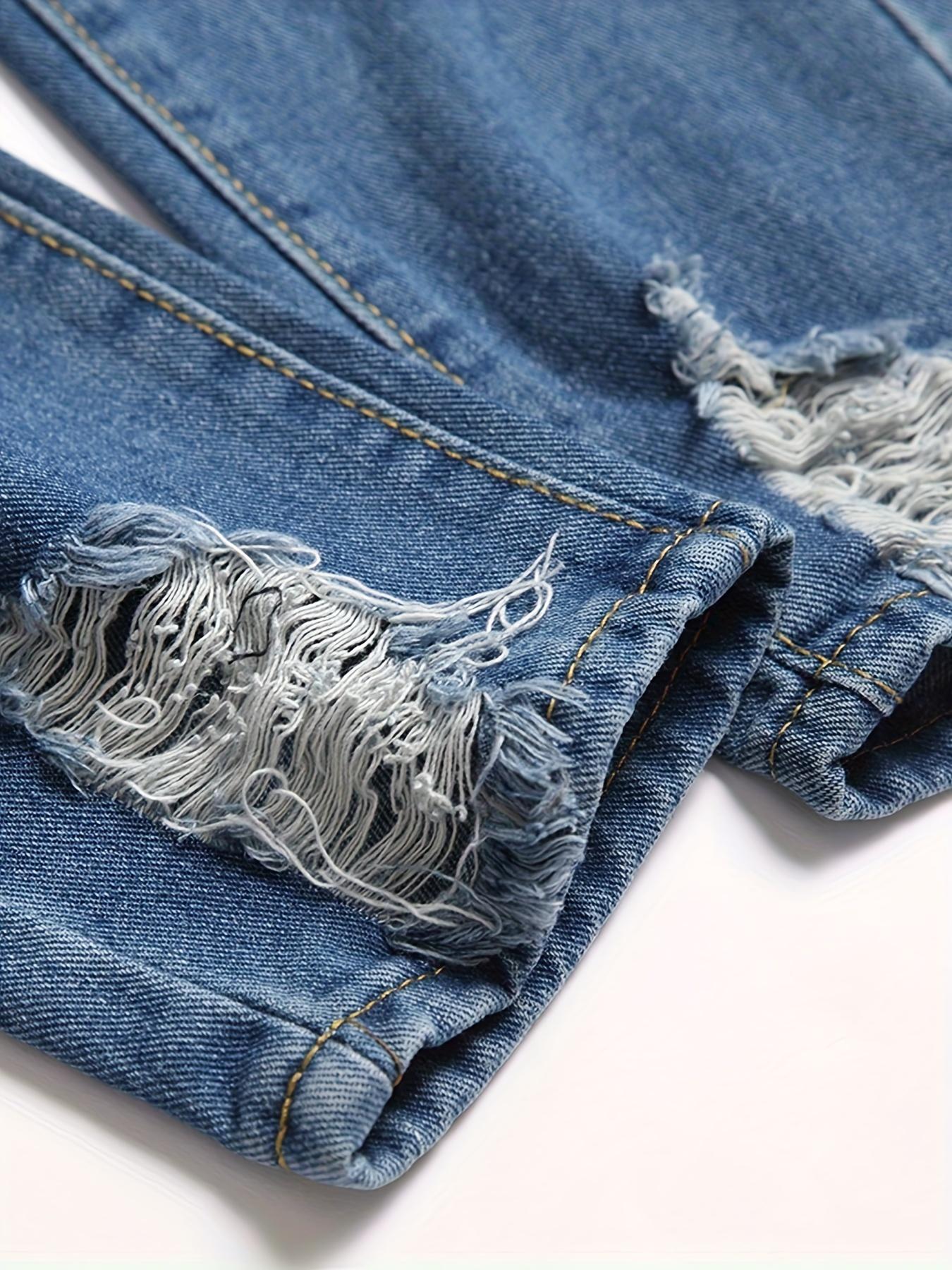 Men's Casual Skinny Fit Jeans, Ripped & Patchwork Embroidered Design, Men's Versatile Street Style Denim Pants For All Seasons