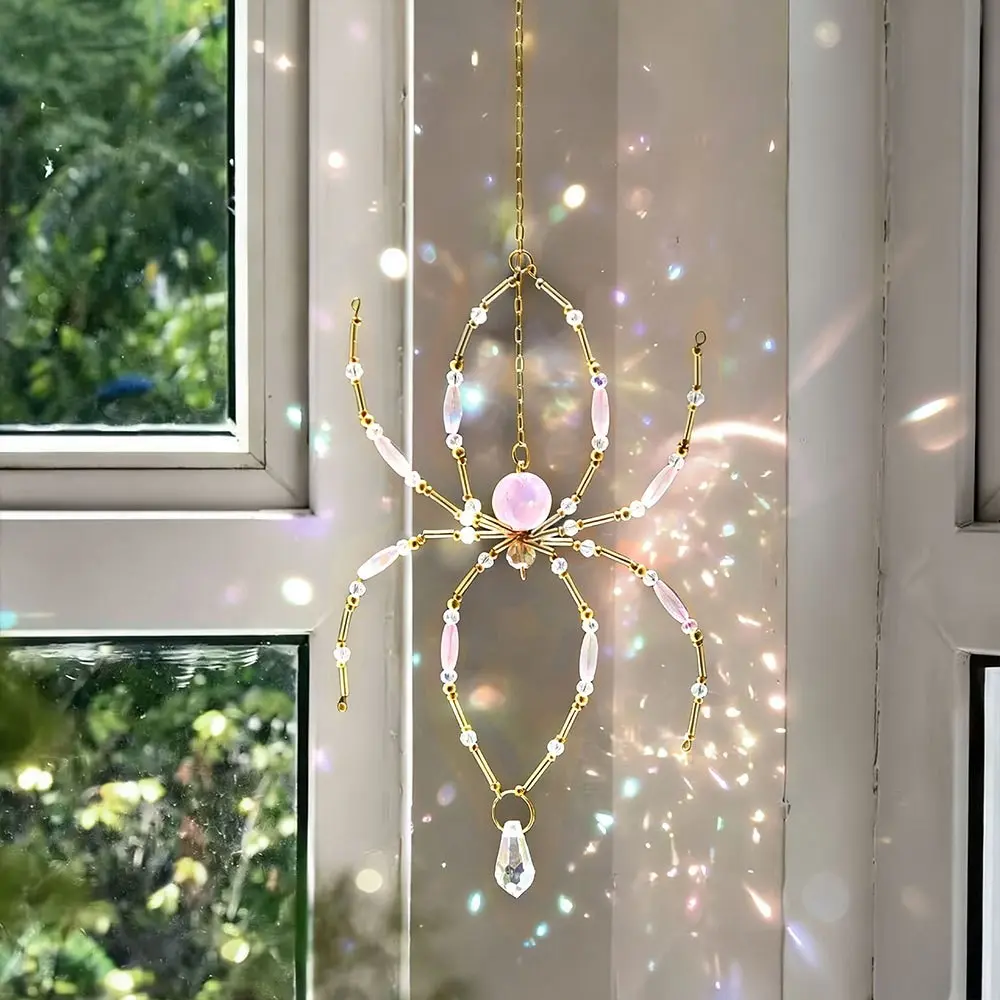 Handmade Crystal Spider Sun Catcher, Transparent Crystal Texture, Hanging Design, Indoor Outdoor Decor, Window Garden Ceiling Room