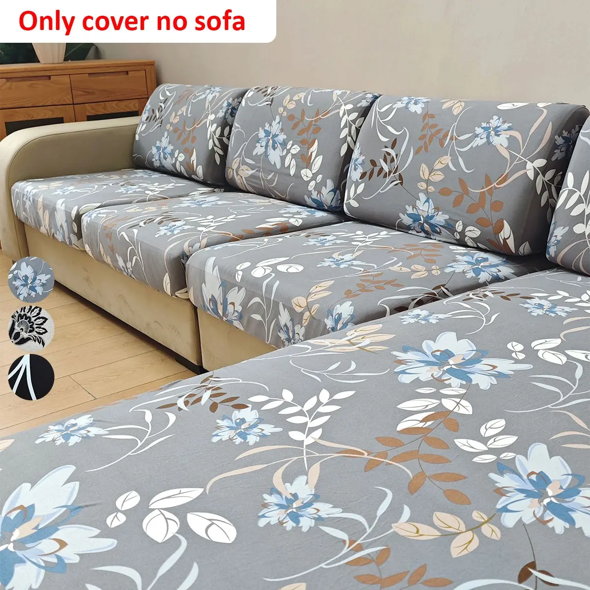 Printed Striped Leaf Sofa Cushion Cover, Elastic Spandex Material, Protects and Decorates L-Shape Sofa, Multiple Sizes Available, Slipcovers for Couches and Sofas, Couch Protectors
