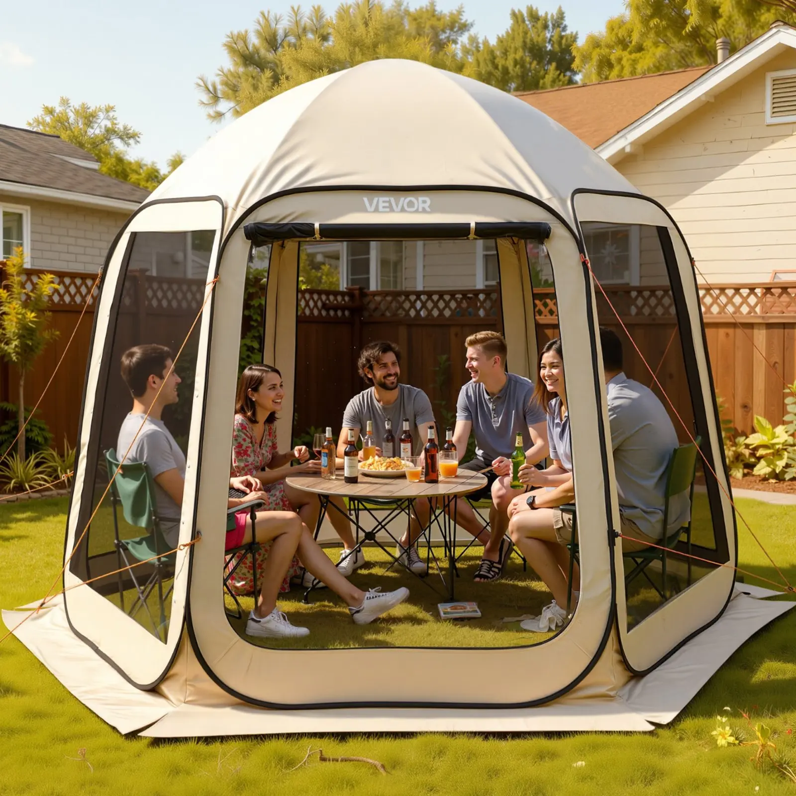 【DealsForYouDays】VEVOR Screen House Tent, 10x 9.2 ft, 4-8 Person Pop Up Screen Tent, Portable Screened in Canopy with Carry Bag, Netting Sides, Ground Stakes, for Garden, Patio, Backyard, Outdoor Activities, Beige
