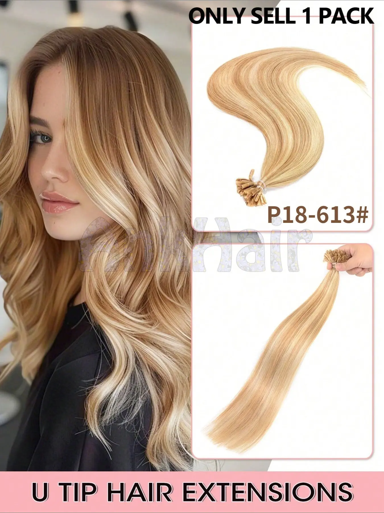 U Tip Hair Extensions Real Human Hairs 30g Pack, Remy Human Hair Extensions, Nail Tips Keratin Fusion, 12-22 Inch for Women