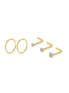 5 Pcs Stainless Steel Nose Rings Set, Nose Piercing Jewelry, Geometric Design, Hypoallergenic Jewelry for Men & Women, Silver Color, All Seasons Wear