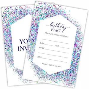 Birthday Invitation Printing Confetti Geometric Invite Cards With Envelopes Double-Sided Fill In Style Invites For Boys & Girls Party Favor Decorations 20Pcs
