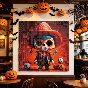 Halloween Shimmer Wall Backdrop 6PCS Printed Sequins Backdrop Decoration Panels, Photo Backdrops For Party