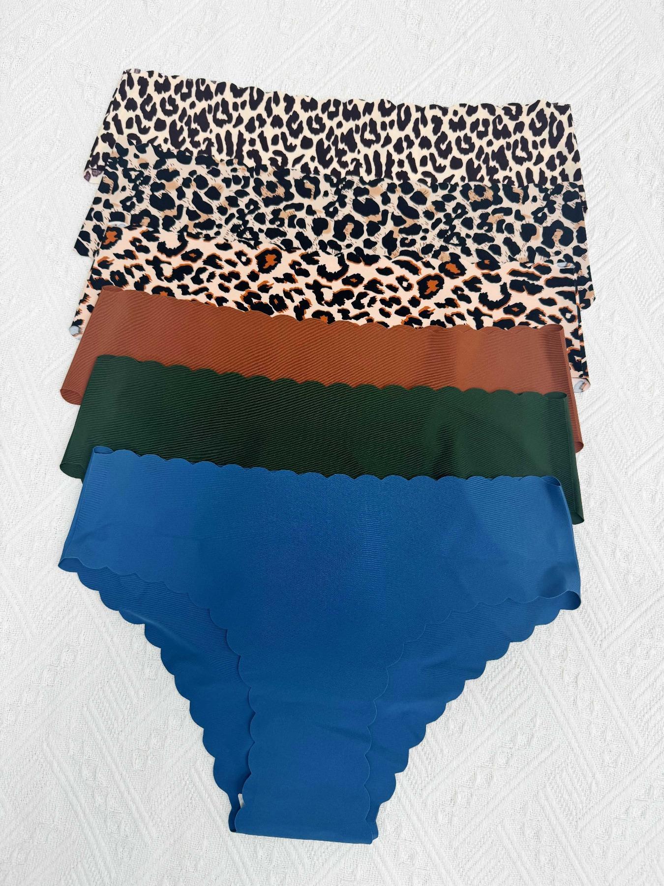 Women's Plain/Leopard Print Scallop Trim Knicker, Soft Comfy Breathable Drop Waist Panty for Daily Wear, Ladies Underwear for All Seasons, Lingerie