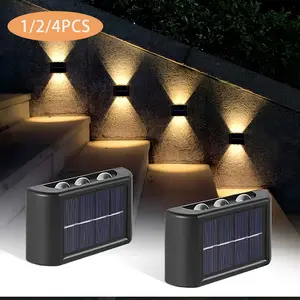 1/2/4 Pack Outdoor Solar Fence Light, 6LED Solar Wall Light with Upward/Downward Lighting, Brighter LED Focused Solar Light, Warm/Cool Color Options, Suitable for Patios/Backyards/Porches/Railings