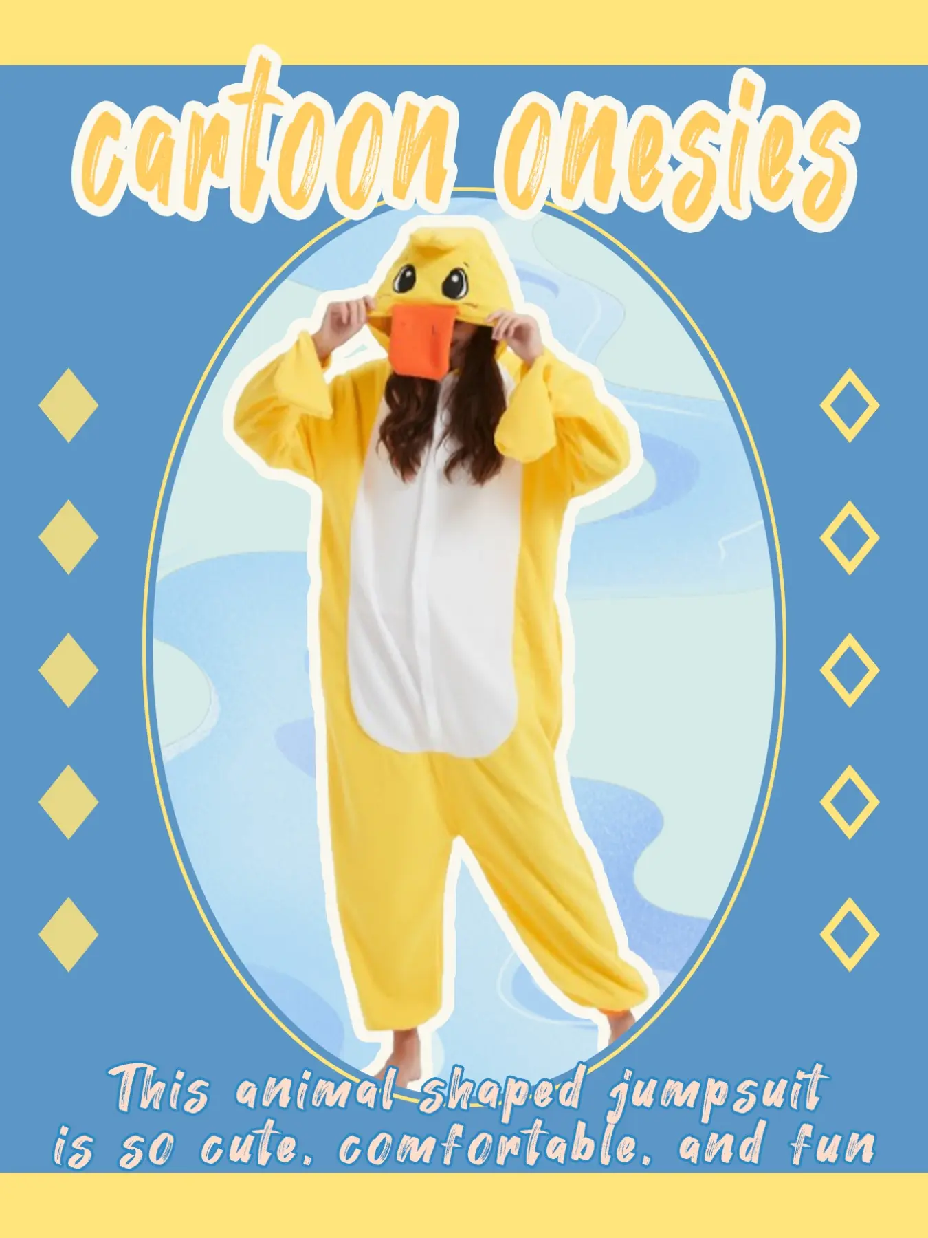Neutral Duck Onesie, Hooded Cartoon Full-Body Pajamas, Fall Winter Christmas Halloween Animal Costume Sleepwear