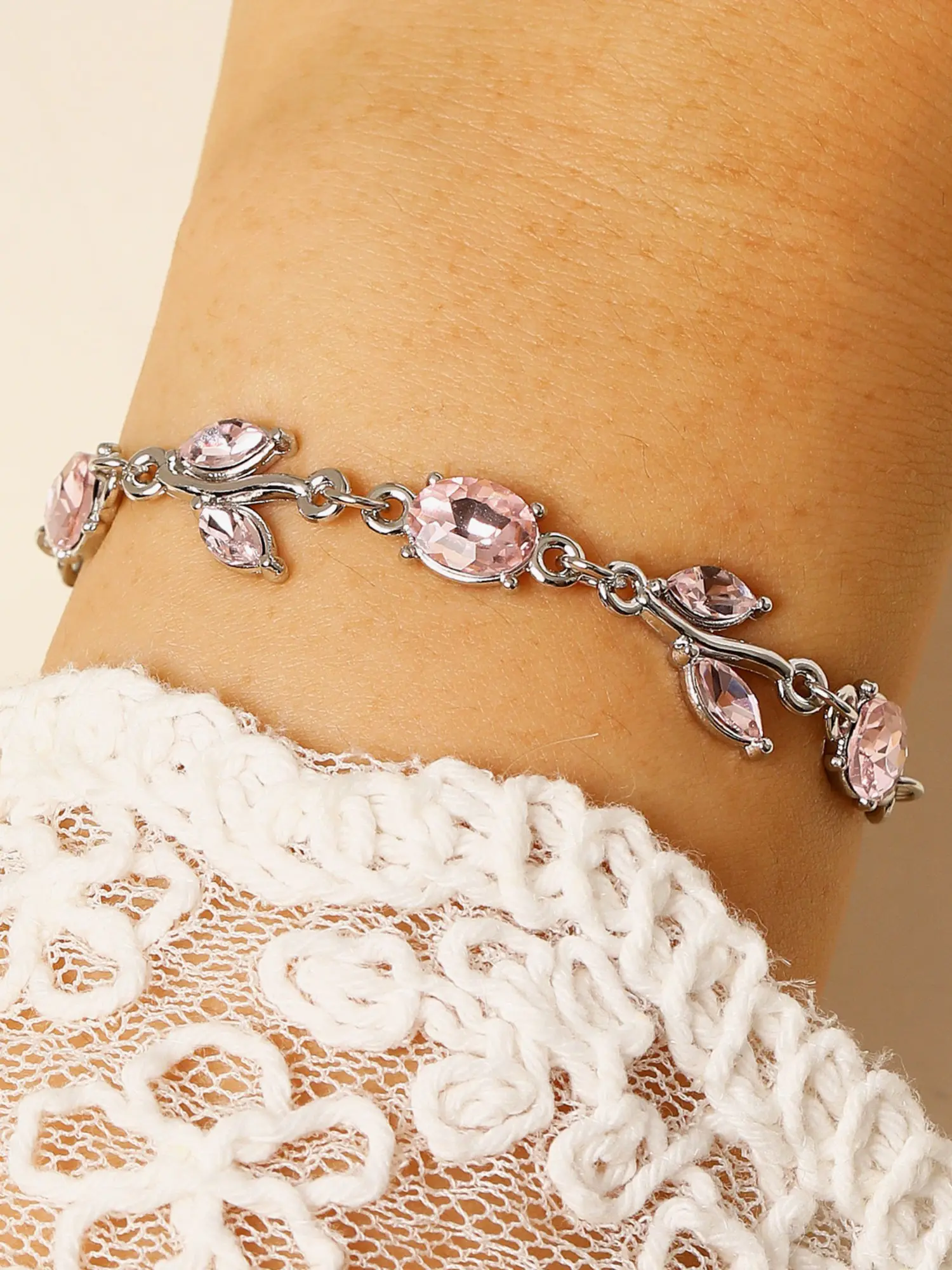 10pcs 5pcs Cold Silver Leaf Zircon Vine Bracelet, Luxurious Water Drop Oval Diamond Adjustable Wristband for Girls