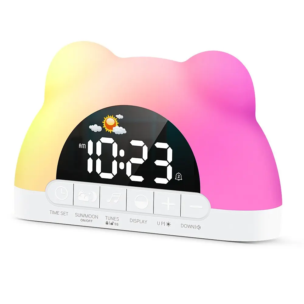 Student Multifunctional Voice-Controlled Time Manager, Cartoon Alarm Clock, Daily Use, Kids Alarm Clock, RGB Wake-Up Light, Sleep Trainer, Night Lamp, Bedroom Music cute clock for kids