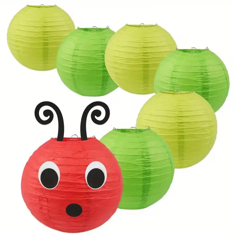 7pcs Caterpillar Paper Lanterns, Paper Lanterns with Eyes Mouth, School Classroom Decoration, Birthday Party Decoration