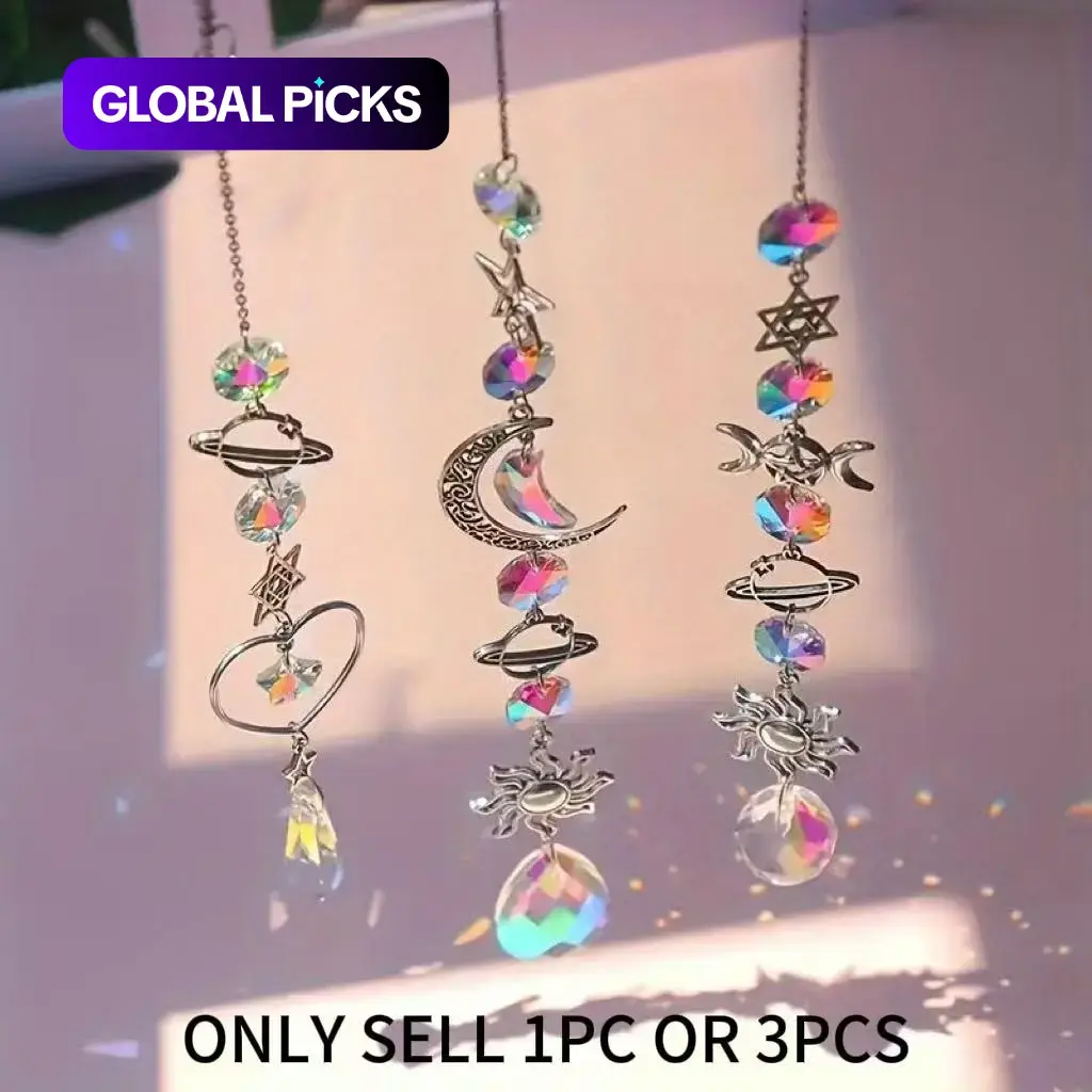 1/3 Pieces Unique Crystal Moon & Sun Wind Chime with Diamond Prism Pendant, Vibrant Rainbow Dream Catcher for Home and Garden Decoration #GLOBAL PICKS