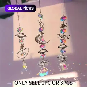 1pc/3pcs Unique Crystal Moon & Sun Wind Chime with Diamond Prism Pendant - Vibrant Rainbow Dream Catcher for Home and Garden Deco #GLOBAL PICKS