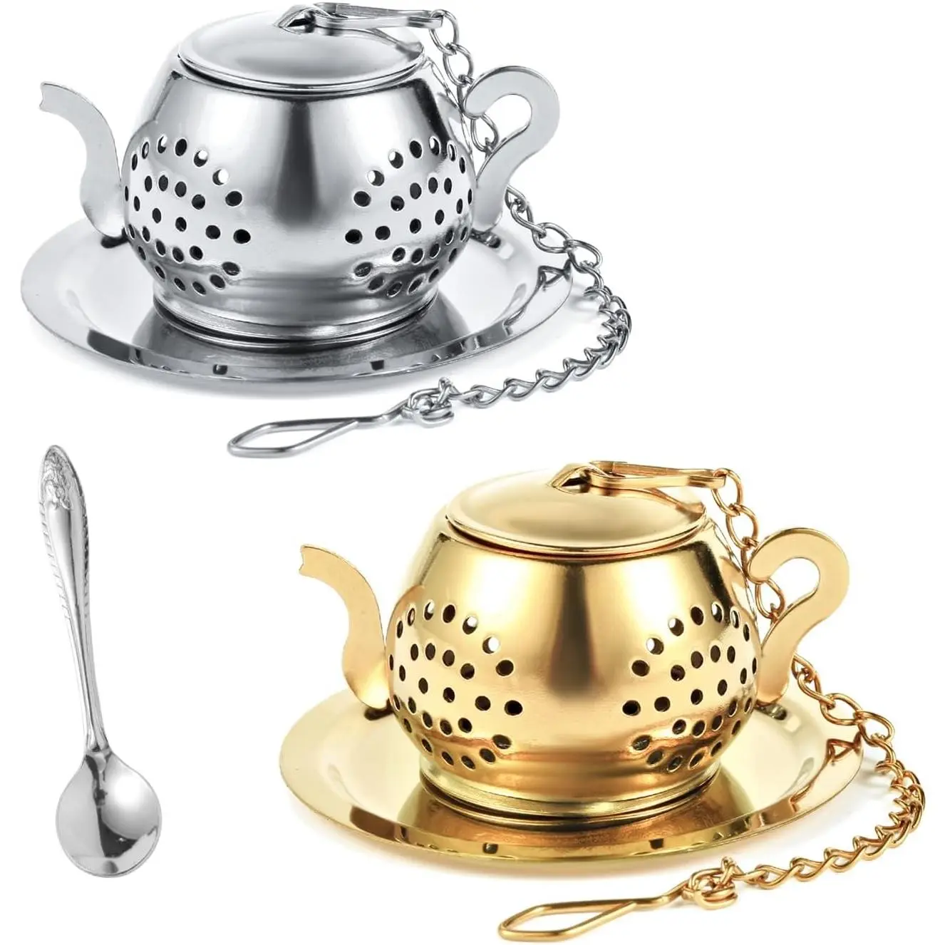 Pack of 2 Premium 304 Stainless Steel Tea Infusers with Spoon, Tea Strainer, Teapot-Shape Steeper for Thoughtful Brewing, Pack Of Two