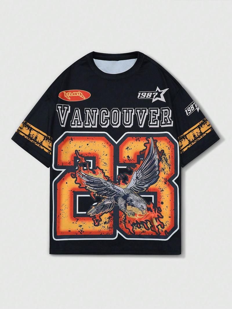 Men's Eagle Print Round Neck Graphic Tee, Regular Fit Casual Short Sleeve T-Shirt for Summer, Men's Top for Daily Wear, Streetwear