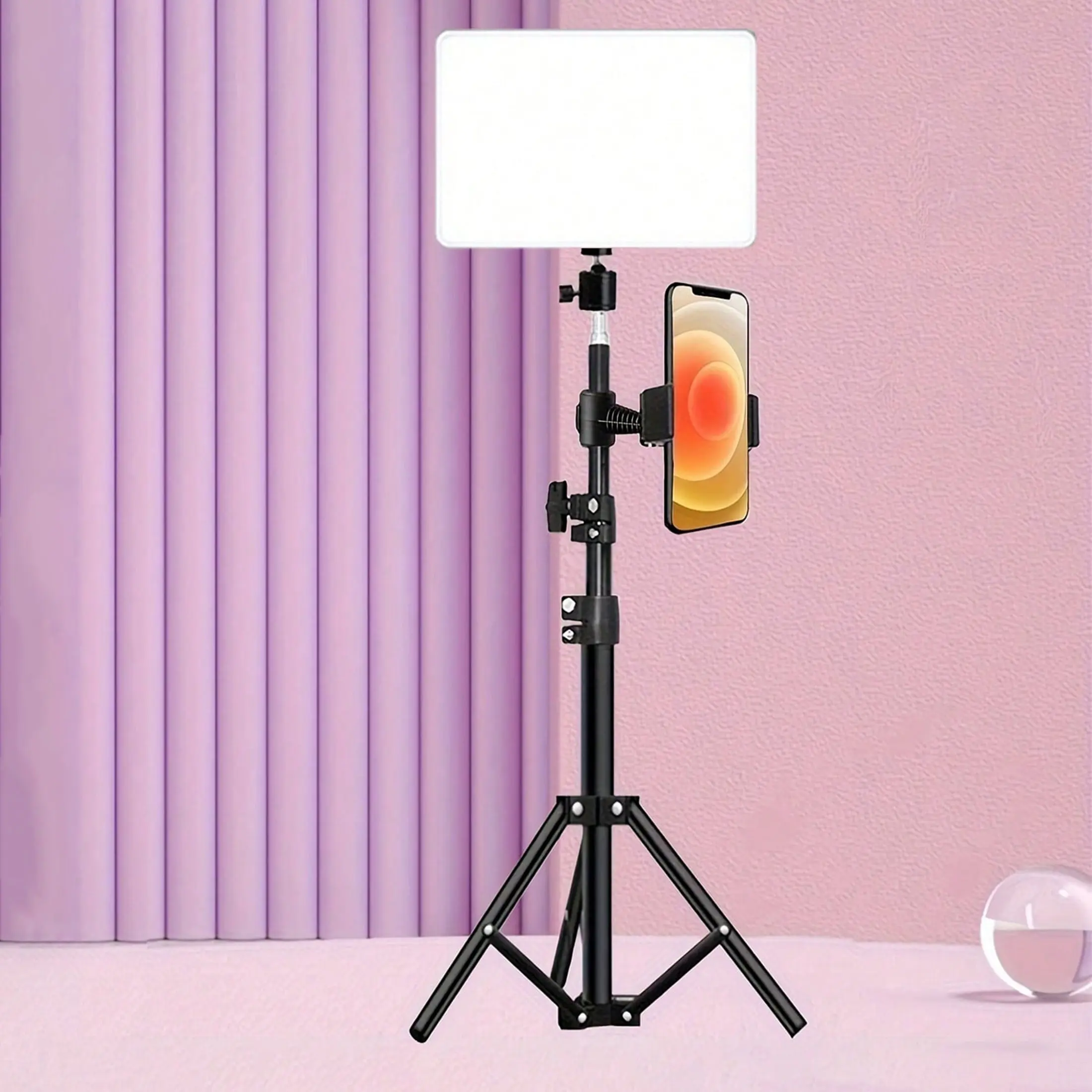 10 Inch Flat Panel Light with Cell Phone Placement, 1.1 Meter Adjustable Triangle Stand, Versatile Lighting Solution for Home & Office