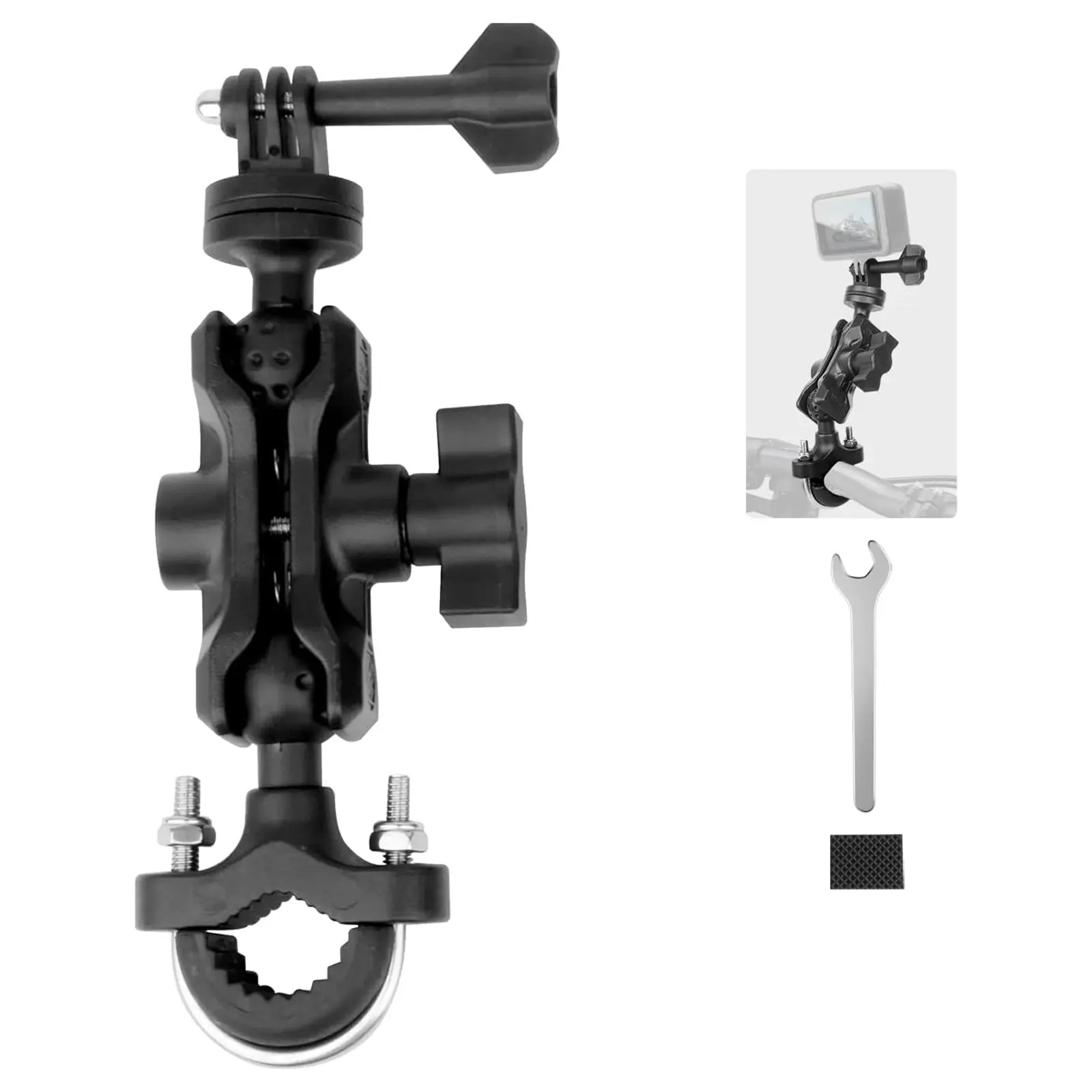 Motorcycle Camera Mount Bundle Kit, 1/4 Screw & Tripod Mount Adapter, 360° Rotating Ball Head, Handlebar Clamp for Dirt Bike, Atv, Scooter, Moto Accessories