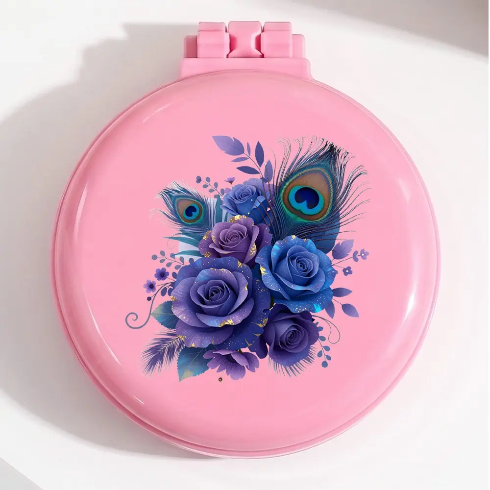 Circular Balloon Comb, Peacock Feather Blue Rose Pattern, Foldable Travel Hair Comb, Portable Mini Hair Comb, Ideal Birthday Gift, Hair Styling Combs