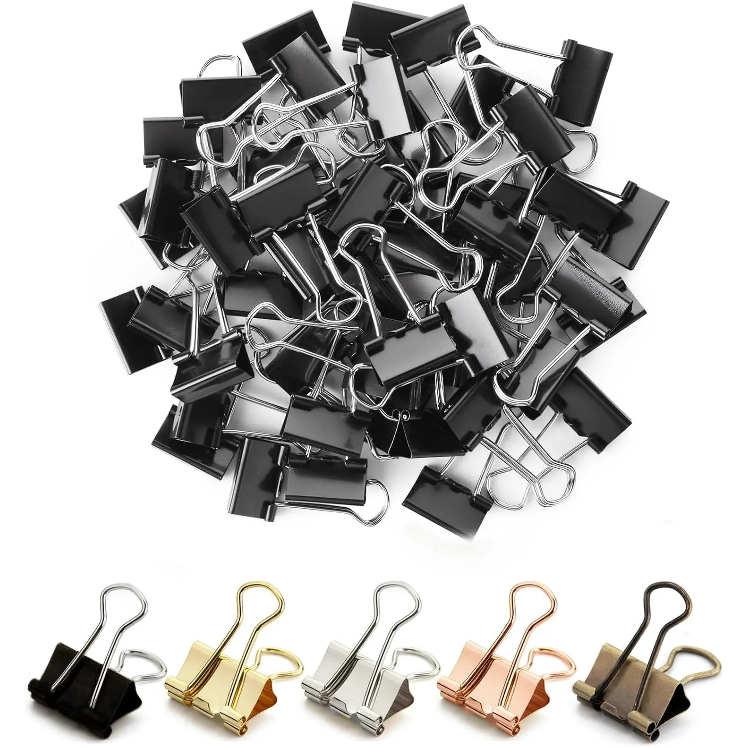 - Small Binder Clips, 50 count, 0.75", Small Size | Black Metal Binder Paper Clips, Paper Clamps for Office Supplies, , School, Business, Document Organizing