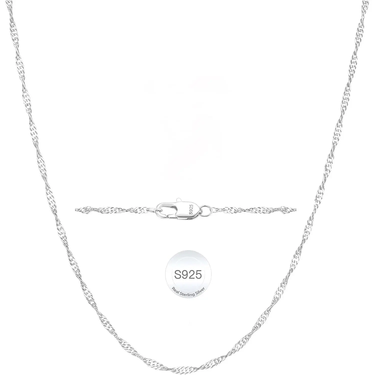 925 Sterling Silver Chain Necklace for Women, Shining Classic Smooth Silver Necklace Jewelry Gifts (16/18/20/22 Inch)