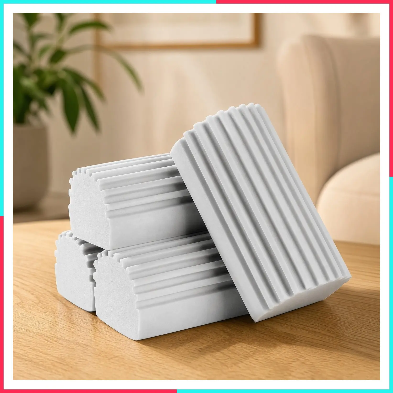 4Pcs Grey Damp Dusting Sponge with Ridges, Reusable Wet Duster Sponge for Cleaning Baseboard, Blinds and Household Surfaces