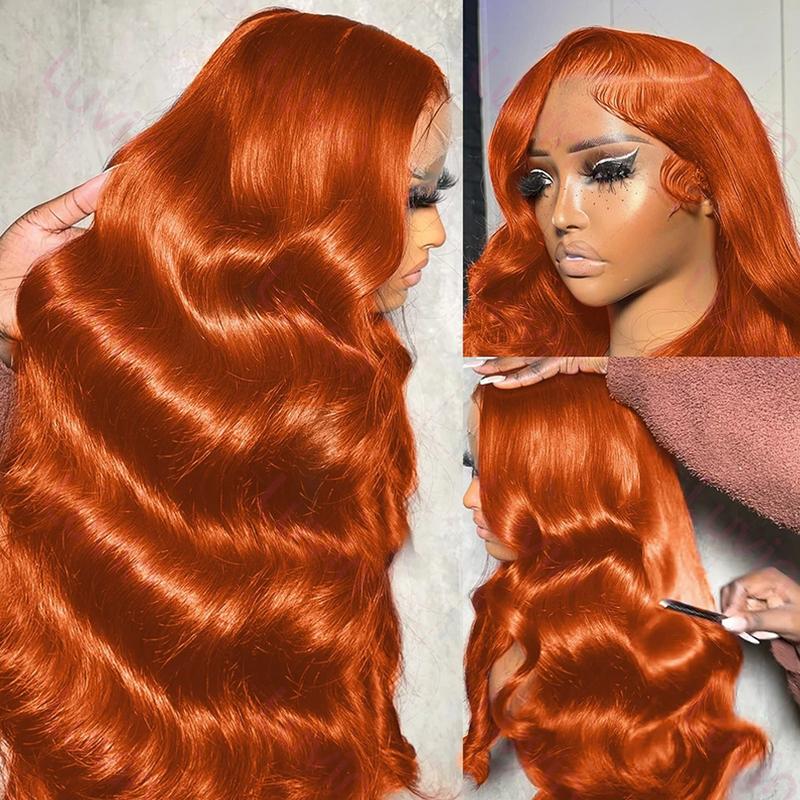 Bling Hair Colored Orange Ginger Body Wave Lace Frontal Wigs Human Hair 13x6 13x4 HD Lace Frontal Wig Loose Wave 30 32 Inch Brazilian Transparent Lace Wig for Women Pre Plucked 180% Density TikTokShopHolidayHaul