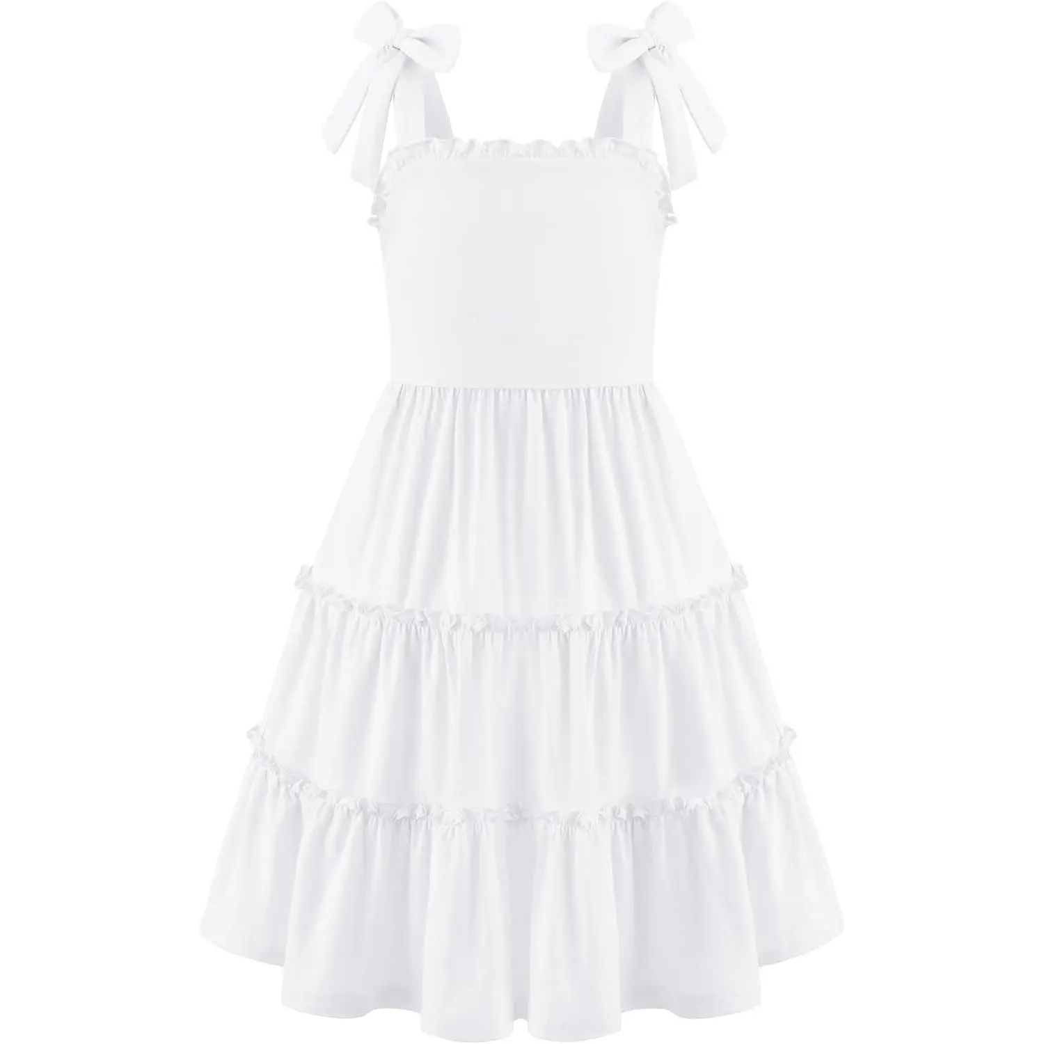 Boho Sundress for Teen Girls, Casual Sleeveless Ruffled Tiered Swing Dress, Loose Flowy Summer Outfit with Pockets, Loose Flowy Dress, Sleeveless Ruffled Dress