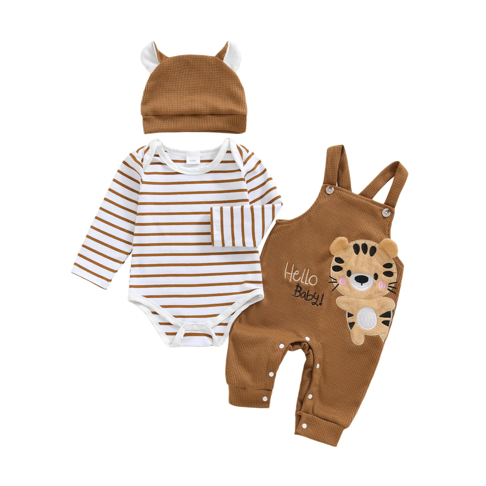 Kupretty Baby Boy Clothes Set Bodysuit Top Suspender Pants Hat Newborn 3Pcs Outfit