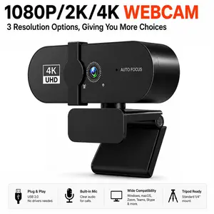 1080P/2K/4K Webcam with Autofocus and Dual Microphones, USB Webcam for PC and Laptop with Privacy Cover, Plug and Play Camera for Streaming, Video Calls, Zoom and Teams
