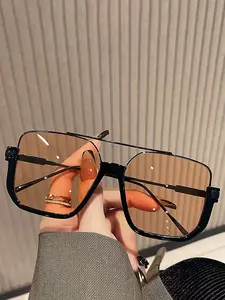 Double Bridge Square Pilot Sunglasses, Retro Light Lenses, Uv400 Protection, Uv Protective Glasses, Fashionable Unisex Glasses, All-Season Wear