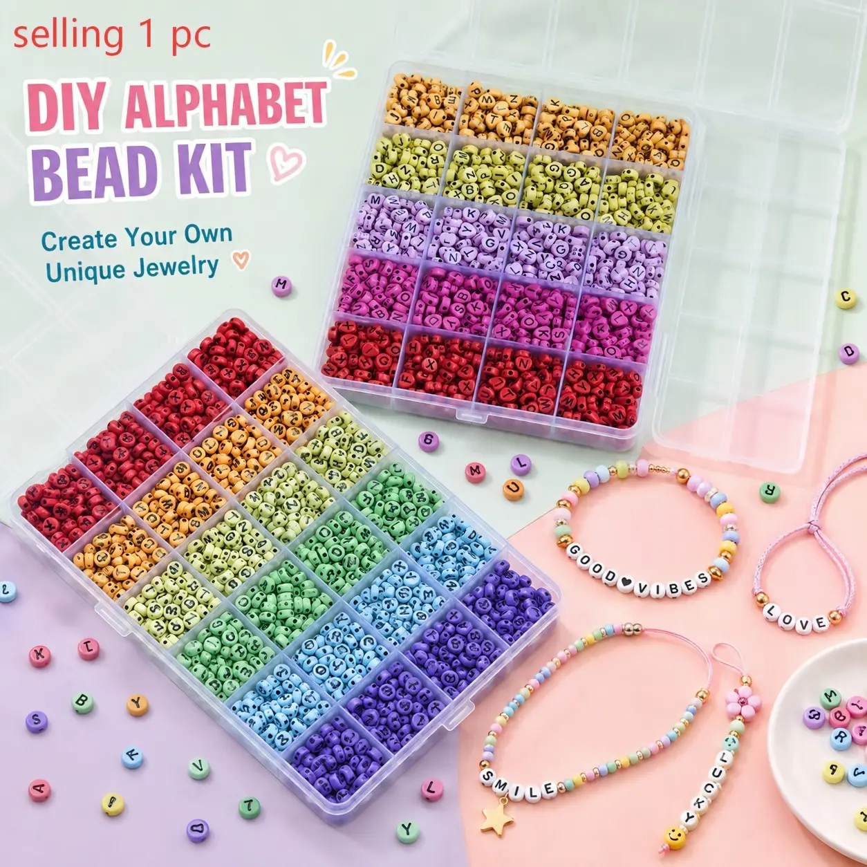 1200 Pieces Clay Bead Jewelry Making Set, 24 Vibrant Colors, Alphabet Letters, Decorative Spells, DIY Craft Kit, Birthday Gift, Friendship Bracelet