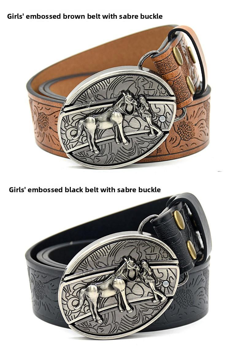 Men's belt, featuring embossed patterns, smooth buckle, personalized student fashion prints and engraved designs
