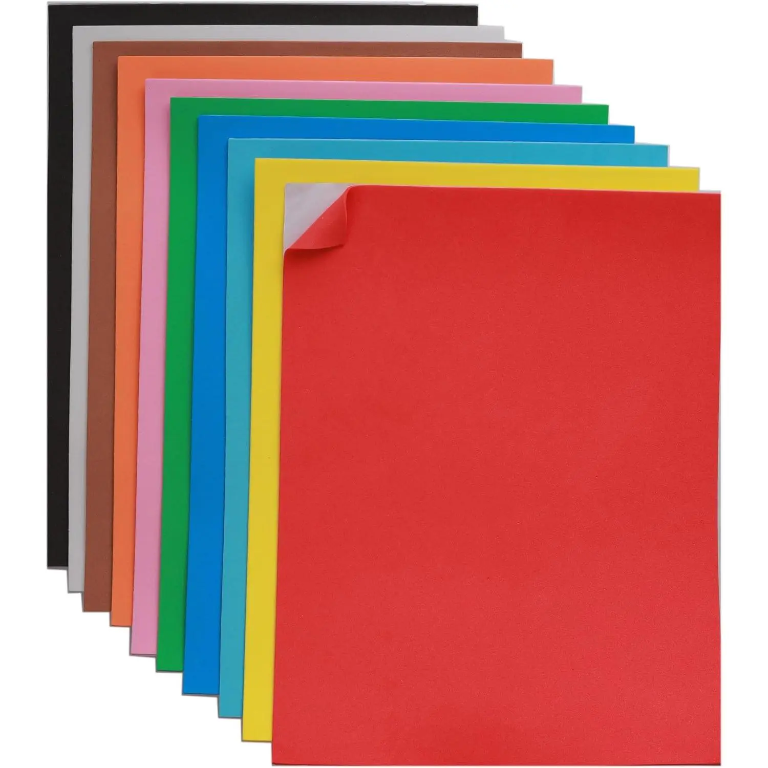 Adhesive EVA Foam Sheets, 10-Pack Pre-Cut 9x12 in 2mm Thickness Sticky Back Foam Paper with 10 Assorted Colors for DIY Arts, School Projects, Pre-Cut Size