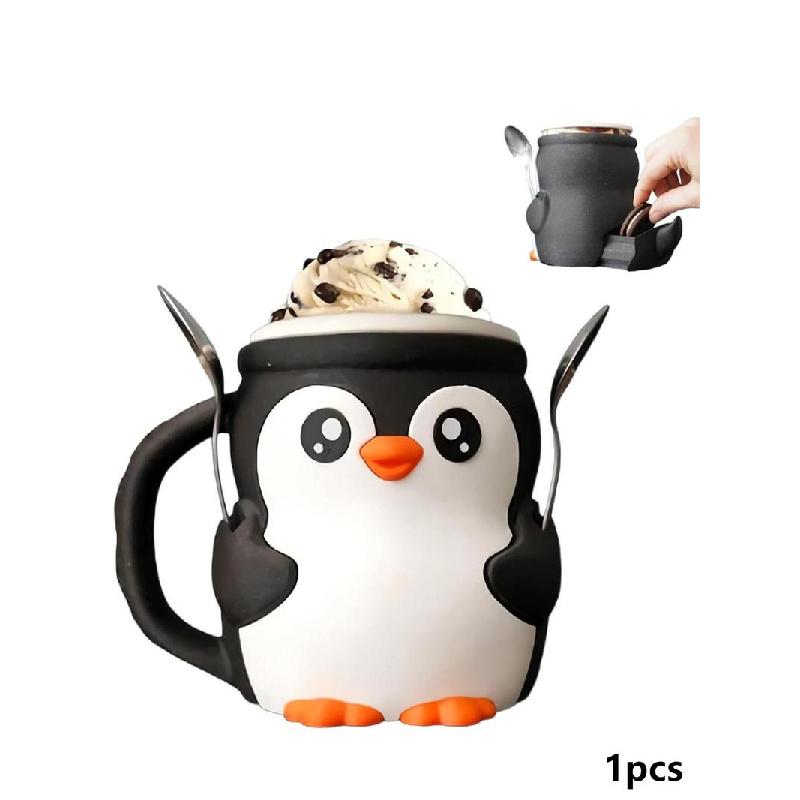 Highland beef ice cream pint holder, cute ice cream pint, 3D printed reusable popsicle container, dessert cup with antifreeze handle - the ideal gift for Highland beef lovers (brown).Cute penguin cup, comes with a spoon, Christmas gift, family use