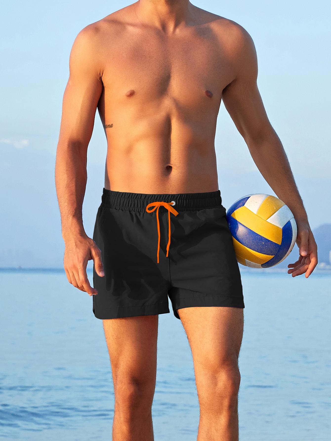 Men's beach shorts with inner mesh, three-quarter length, stylish, anti-embarrassment, quick-dry swimming trunks, trendy and quick-drying