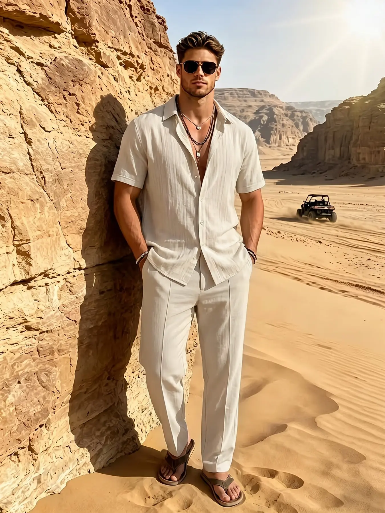 Men's Summer Two-Piece Set, Cuban Collar Short Sleeve Shirt + Straight Leg Pants, Breathable Casual for Beach, Travel, Daily Wear, Clothes