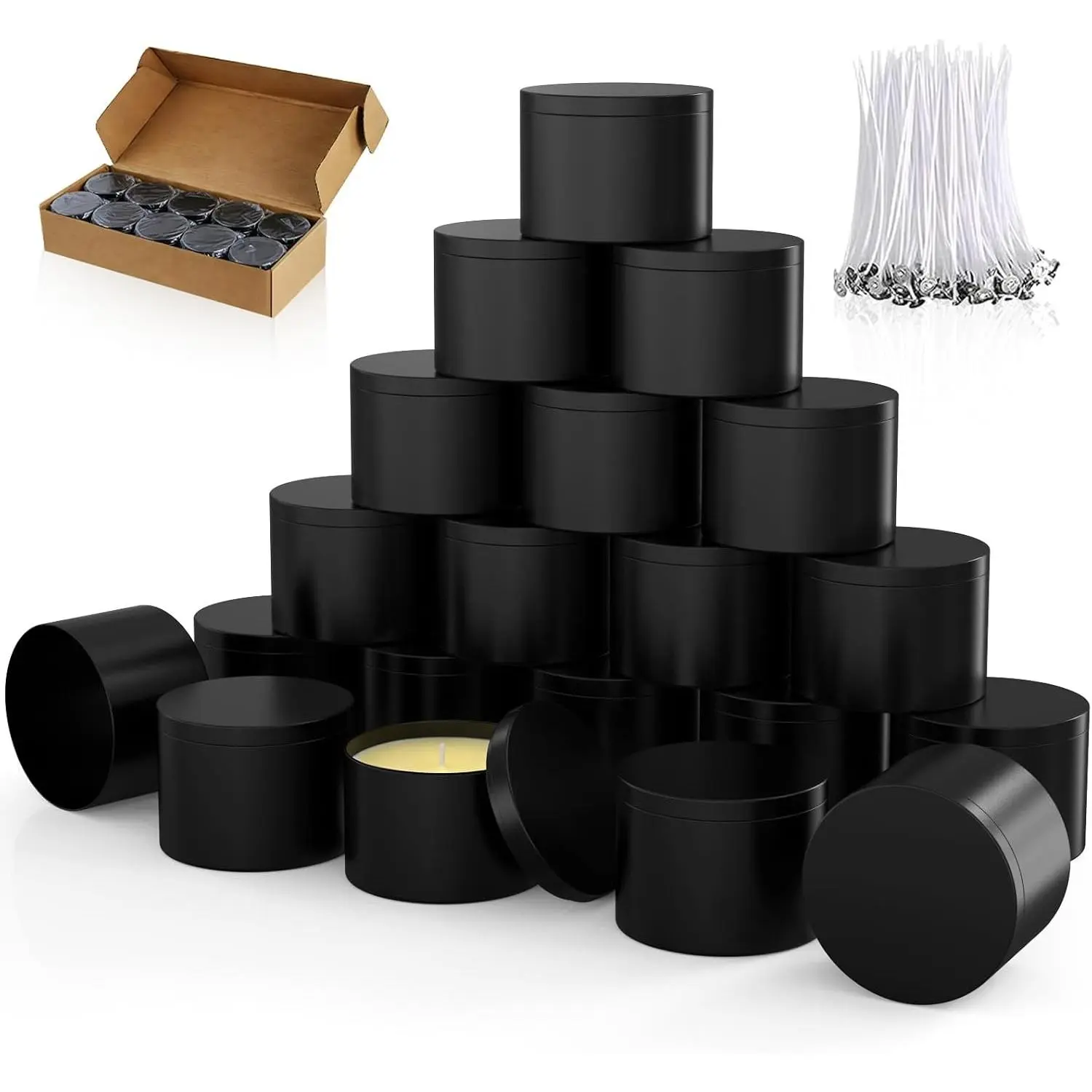 PCREGPAE 10 Pack 8 OZ Matte All-Black Heavy-Duty Empty Candle Tins Jars with Lids & Wicks, Bulk Candle Making Vessels Containers for Small Candle Business