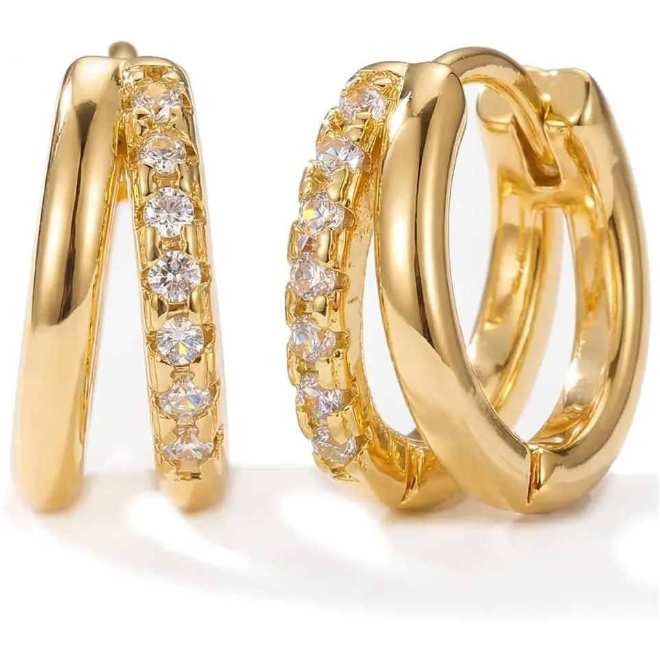 MUMREUES Gold Hoop Earrings for Women,14K Gold Plated Huggie Hoop Earrings for Gift