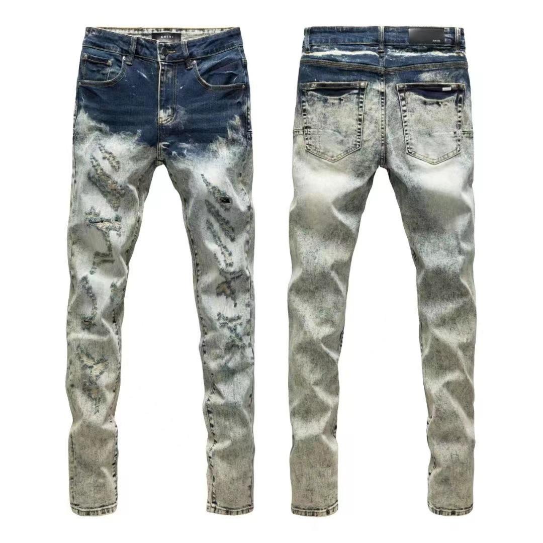 YYK Brand: Street-Style Distressed, Skinny-Fit Stretch Jeans-Featuring Patches, Embroidery, and a Vintage Denim Aesthetic-Showcasing Casual and Fitness-Inspired Styling