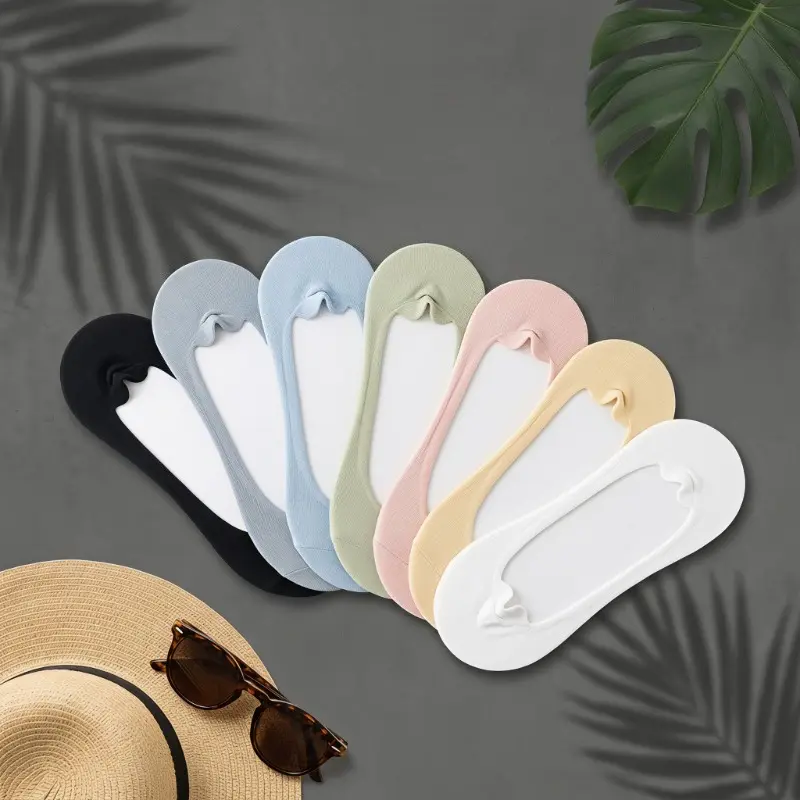 7-Pair Pack Women's Solid-Color Sheer Invisible Socks - Breathable, Comfortable, and Sweat-Wicking Ultra-Thin Low-Cut for Spring and Summer Ice-Silk Texture Essential Everyday Casual Staple