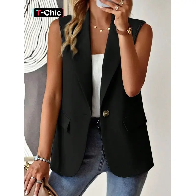 Women's Fitted Cut Vest Jacket, Minimalist Sleeveless Top for Office and Business, Versatile All Seasons Everyday Attire, Office Wear, Basic, Clothes