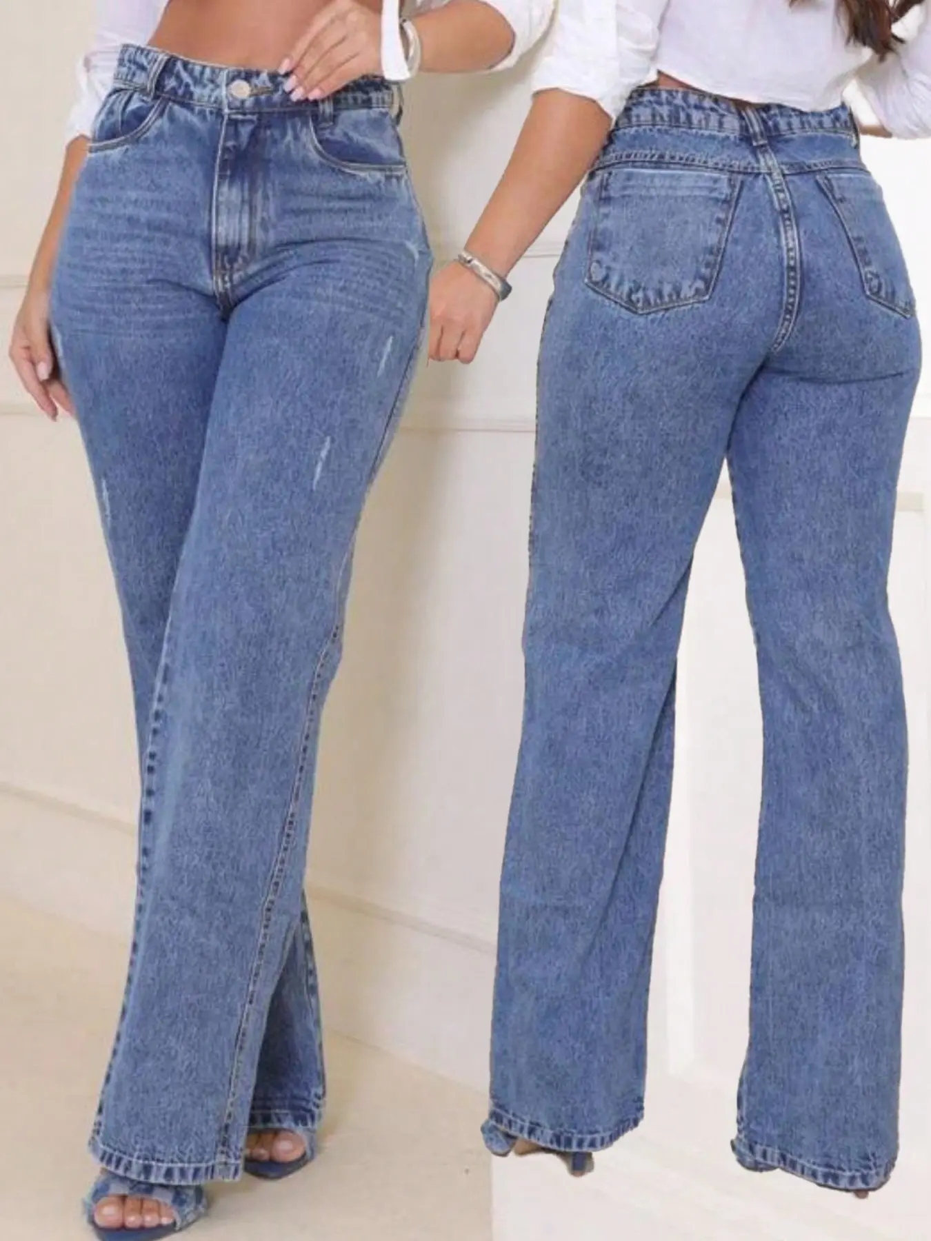 Casual Retro Non-Elastic Women's Jeans Straight Leg Pants, Comfortable and Stylish Denim Bottoms for Everyday Wear, Perfect for All Seasons