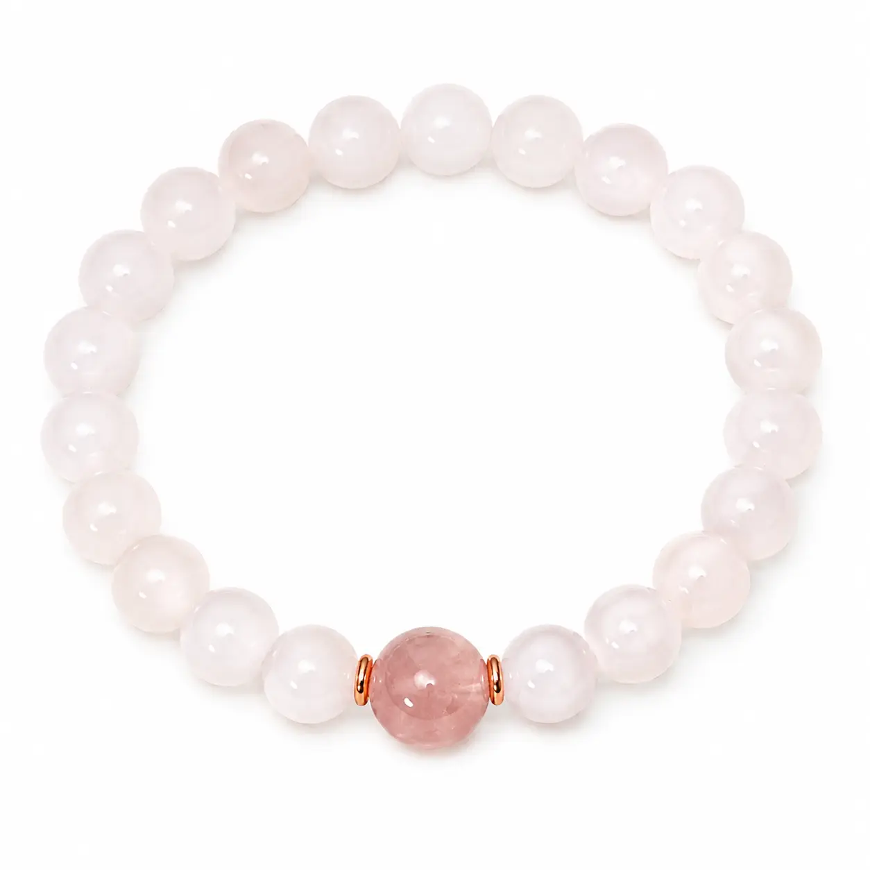 Women's Natural Stones Beaded Bracelet - Rose Gold-Plated Rose Quartz, Strawberry Quartz Accent, Elastic Stretch Healing Crystal Female Jewelry for Casual Wear