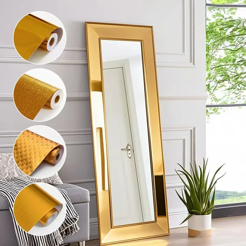 1 roll, gold mirror tape, wall borders peel and stick, PVC self-adhesive removable wallpaper, metallic decorative strip, suitable for interior walls, bathroom, kitchen, mirror frame, cabinet, drawer, door frame and baseboard.