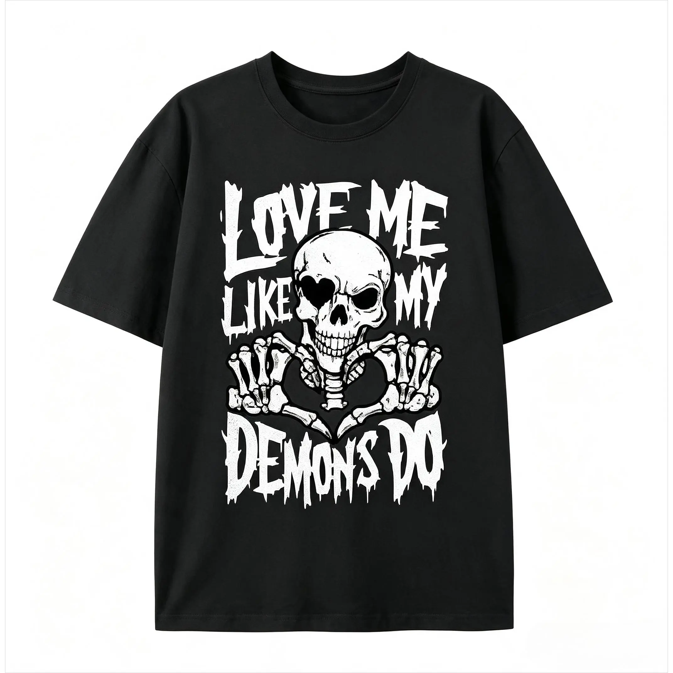 Skull Skeleton Heart Graphic Oversized Cotton T‑Shirt, Dark Gothic Printed Craft Tee, Comfort Short Sleeve Top, Edgy Cute Fashion Outfit For Men Women, Great Valentine’s Day Gift For Him Her, Ideal Holiday Present For Family Friends