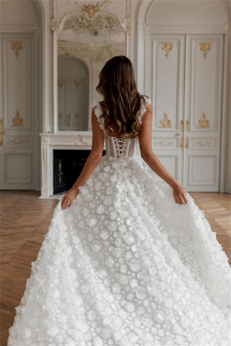 Cathy White 3D Flower Prom Dresses Lace-up Back A-line vestidos de noche Elegant Sleeveless Side High Split Formal Evening 2024 Womenswear Comfort