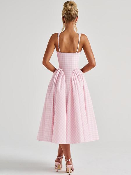 Women's Gingham Print  Square Neck Tank Dress, Chic Fashion Casual Sleeveless A Line Dress for Daily Outdoor Wear, Ladies Dress for Summer