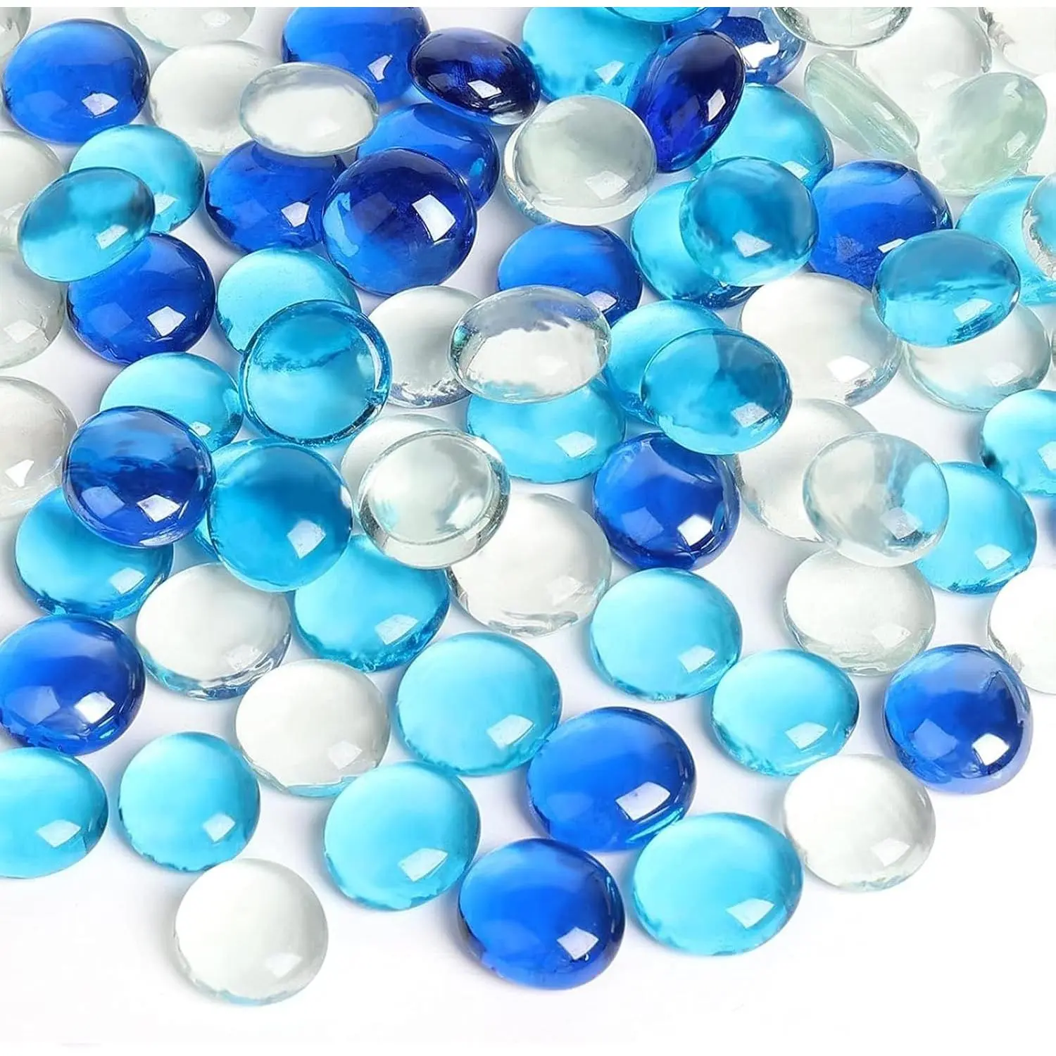 1 pounds, Flat Glass Marbles, Blue Mixed Gemstone Vase Fillers Beads Decorative Glass Pebbles Floral Fish Tank Rocks for Vases Table Scatter Aquarium Decor