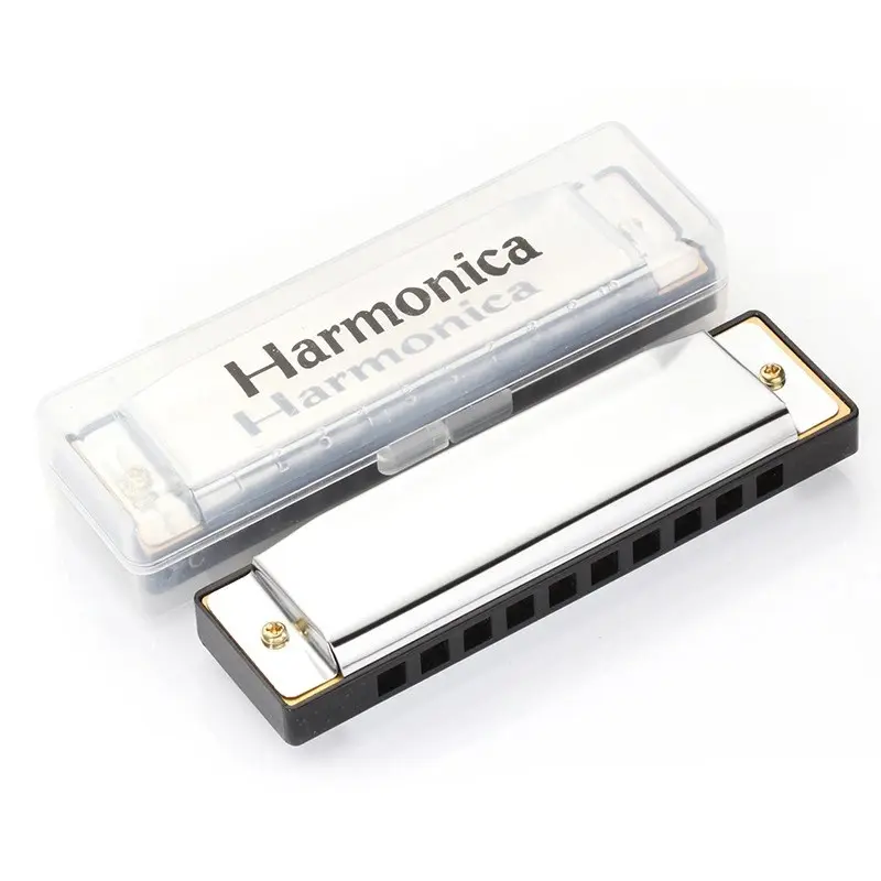 10 Holes 20 Tones C Key Blues Harmonica, Silver Metal Diatonic Mouth Organ, Portable Beginner Musical Instrument For Kids Adults With Storage Case