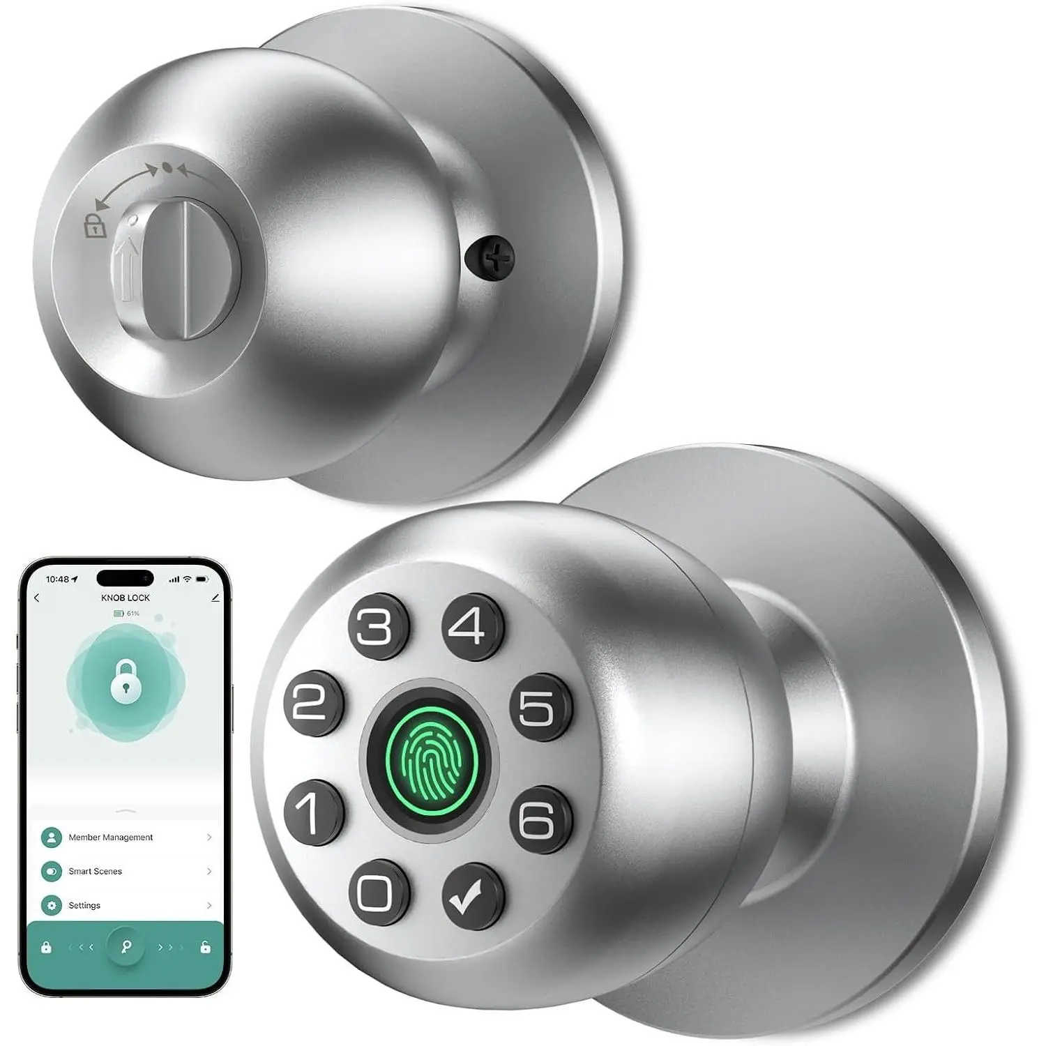 Fingerprint Door Lock, biometric  Door knob, with keypad and app Control, keyless Door Lock, Suitable for bedrooms, Offices, Hotels, Apartments, Easy to Install. ( HL-10