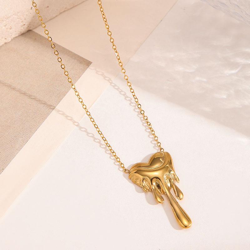 Lava Heart Necklace for Women, Simple and Elegant, Light Luxury Pendant, Stainless Steel, Minimalist Style, Melting Geometric Necklace